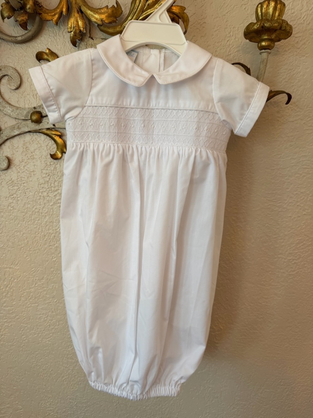 Petit Bebe Classic White Smocked Baby One-Piece gown/sack